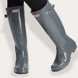 Gray Glossy Hunter Rain Boots